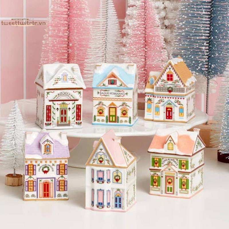 TRTR Holiday Village Spice House Set, Giáng sinh Gingerbread House Lọ, Trang trí lễ hội Mặt bàn bếp Nến Giáng sinh VN