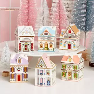 TRTR Holiday Village Spice House Set, Giáng sinh Gingerbread House Lọ, Trang trí lễ hội Mặt bàn bếp Nến Giáng sinh VN