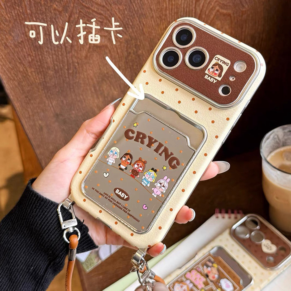 Khóc Bé Gái Dây Đeo Túi Đựng Thẻ Mạ Da Điện Thoại Cho iPhone 17 Pro Max 16 15 14 13 Vỏ Bảo Vệ Chống Sốc