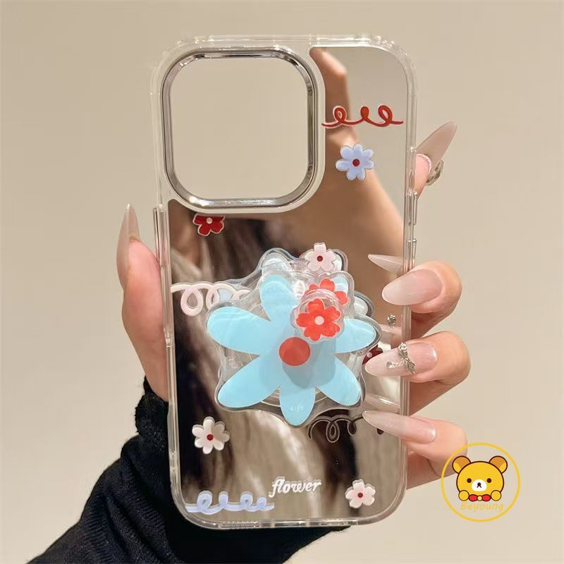 Vỏ Gương Giá Đỡ Hoa Cho OnePlus 15 13 13R 13T 13S 12 12R 11 11R 10R 10T ACE 6 5 Ultra 3V 3 2 Pro 2V Nord CE 5 4 3 2 N30 2 3 Lite 5G Điện Thoại Hoạt Hình Dễ Thương Ốp lưng mềm