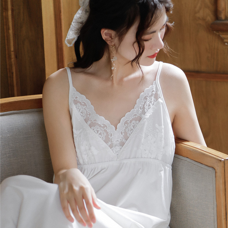 Váy ngủ nữ vintage từ bông, thiết kế gợi cảm, thời trang ở nhà