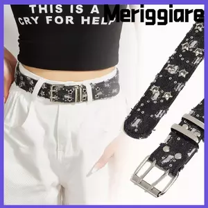 Dây thắt lưng Denim MERIGGIARE Punk, Thắt lưng da rộng đa năng cổ điển, Thiết kế sang trọng Thắt lưng rỗng hình ngôi sao