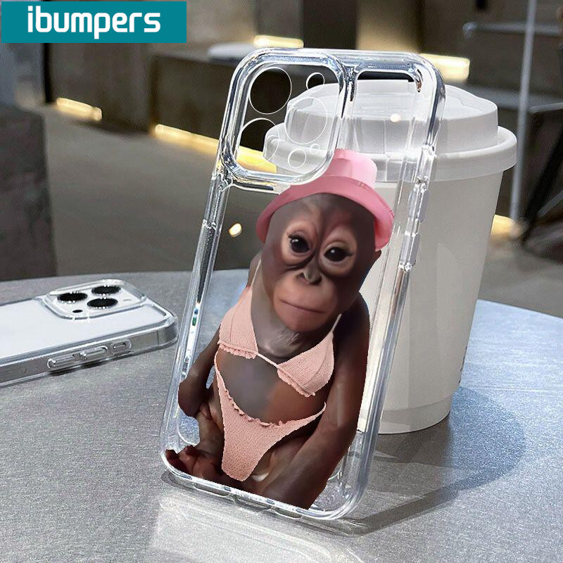 ibumpers Ốp điện thoại trong suốt hình khỉ dễ thương Vỏ mềm cao cấp chống sốc cho iPhone 11 12 13 14 15 16 17 Pro Max IP 7 8 Plus Iphon X XS XR Xs Max Vỏ điện thoại