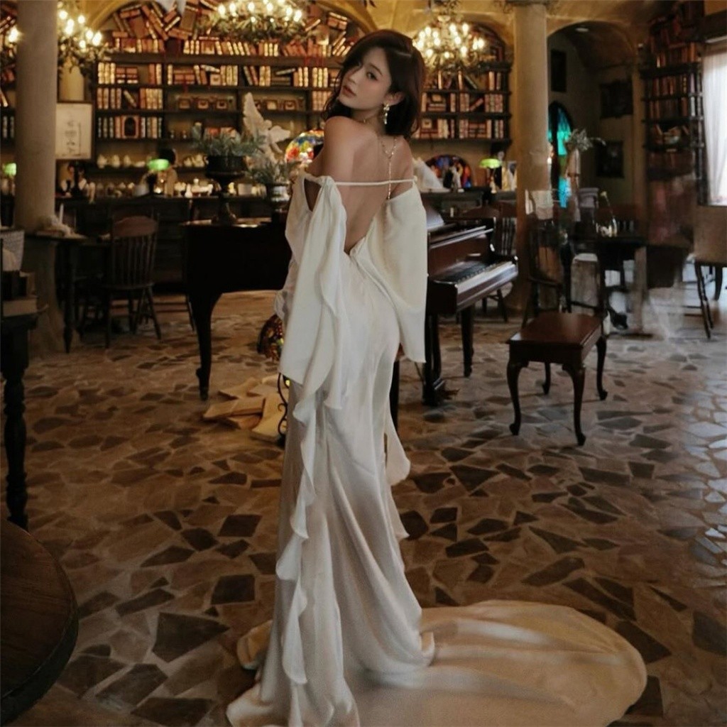 Klalien Đầm Maxi Không Lưng Cổ Nỉ Họa Tiết 3D Hoa Ruched, Phù Hợp Mùa Hè