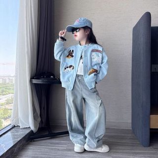 Áo khoác varsity bé gái – Thêu chó Dachshund dễ thương, phong cách Hàn Quốc, mặc đẹp xuân thu