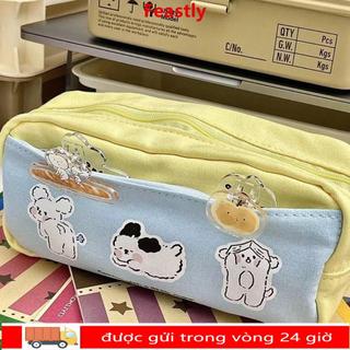 Văn phòng phẩm FEASTLY, Túi bút chì dây kéo đa chức năng in hình chó con, Túi lưu trữ dung lượng lớn Đồ dùng học tập dành cho học sinh