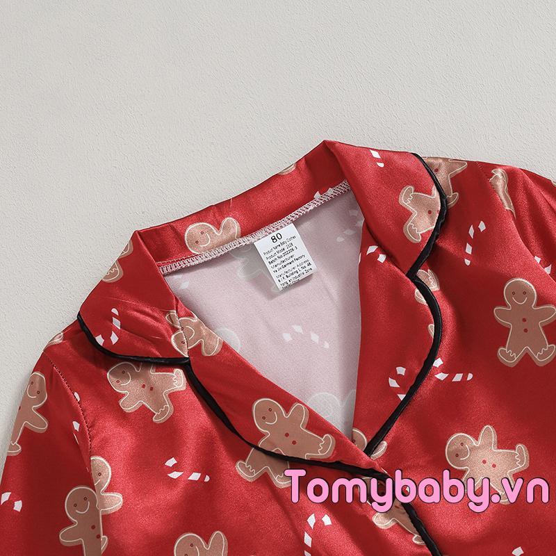 Bộ 2 Bộ Đồ Ngủ Trẻ Em Giáng Sinh Tay Dài Bánh Gừng In Nút Áo Sơ Mi + Quần Đồ Ngủ
