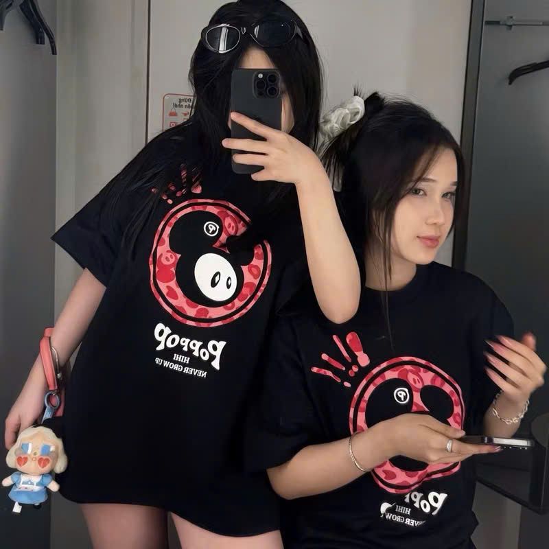 Áo Thun Nam Nữ PopPop In Hình Siêu Cute Vải Cotton 2 Chiều Form Rộng Tay Lỡ. Áo Phông Nữ PopPop -quanaao94