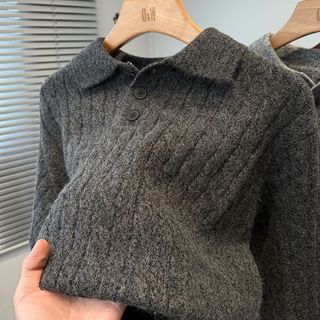Áo len dệt kim phong cách Harajuku Nhật Bản, cổ gập xuống, phù hợp unisex