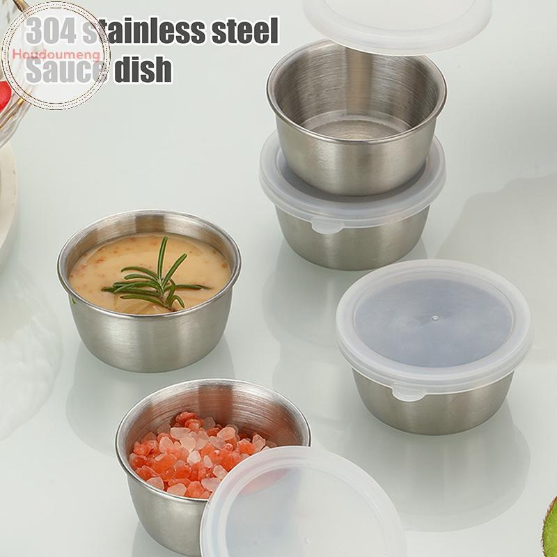 Cốc nước sốt nhỏ bằng thép không gỉ Hodou có nắp kín Gia vị di động Món ăn gia vị sốt cà chua Lẩu nhúng Bát đĩa Bộ đồ ăn VN