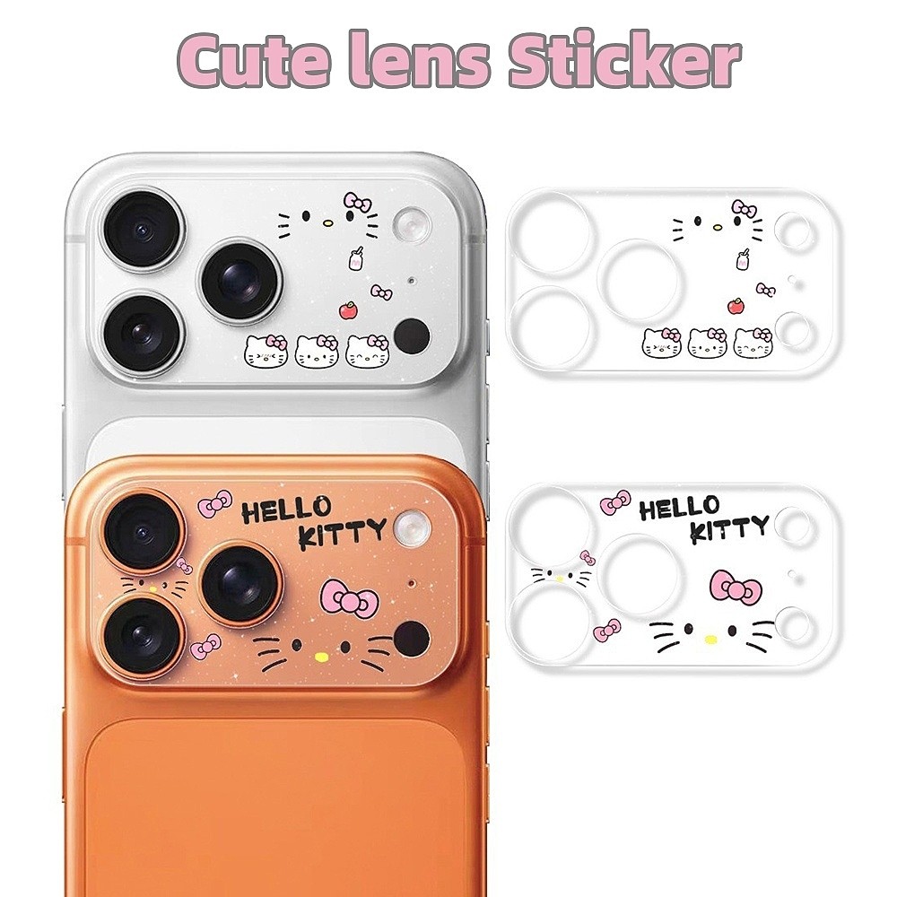 Hoạt Hình Cat Pooh Khóc Lấp Lánh Rỗng Mờ Ống Kính Miếng Dán Cho iPhone 17 Pro Max 17 Pro Mềm Phim Ống Kính Đế Hai Miếng Mỗi Bộ