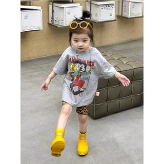 S198-M-[tomnaukid] Set áo thun cộc tay màu xám phối quần leggin beo cho bé gái size từ 9-40Kg