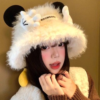 Mũ lông Mickey bàn tay dễ thương nữ mùa đông & thu - Dịu dàng làm khuôn mặt nhỏ, ấm áp chống rét, mũ thùng sinh viên thời trang