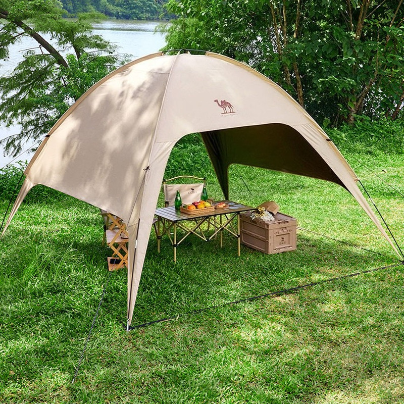 Lều tán CAMEL CROWN với tấm che nắng cao su đen, phù hợp cắm trại ngoài trời cho 4–6 người