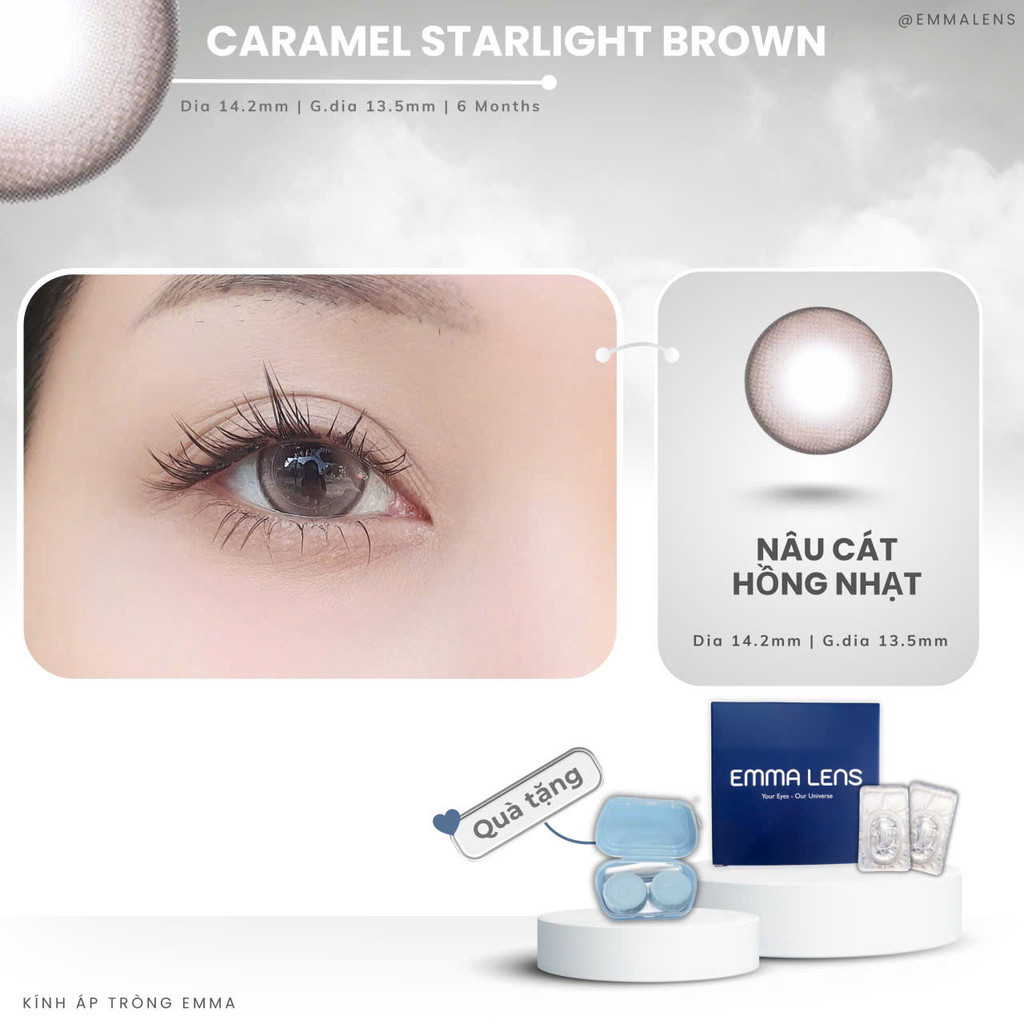 Kính Áp Tròng Caramel Starlight Brown | Lens Nâu Gian Nhẹ | Emma Lens