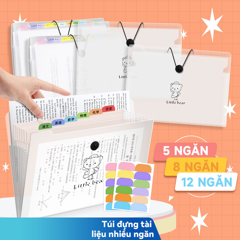 túi đựng tài liệu a4 cho học sinh, cặp đựng tài liệu  8 ngăn, thiết kế trong suốt và thời trang