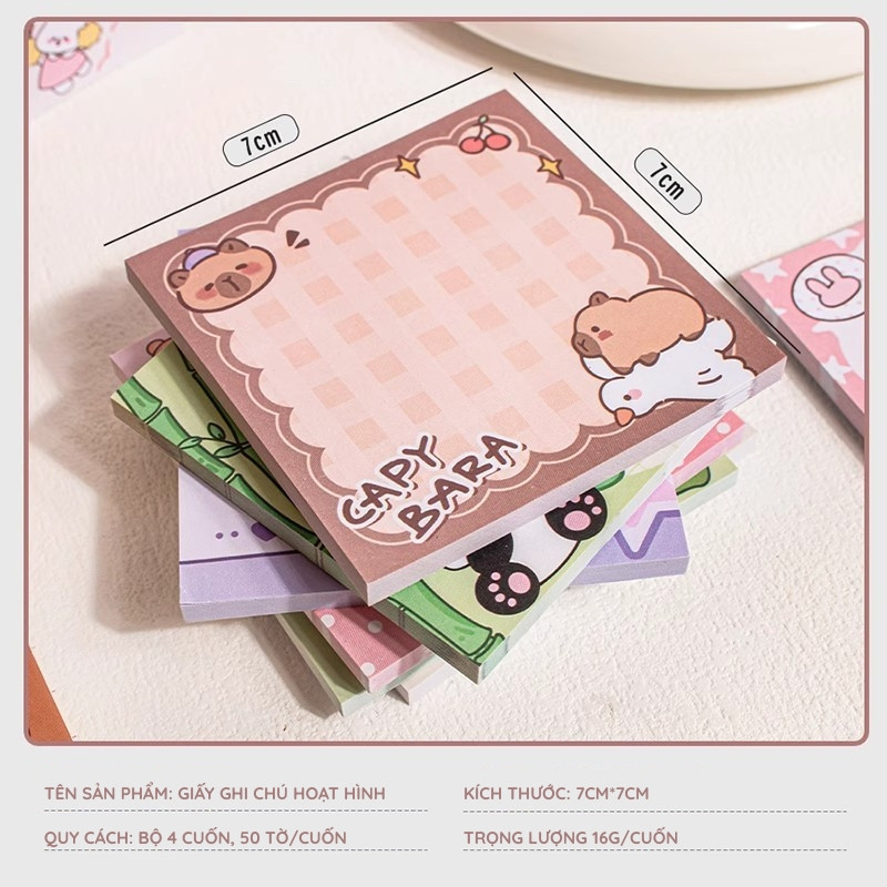 Giấy Note Capybara Dễ Thương – Giấy Nhớ Ghi Chú Dán Được, 100 Tờ Hoạt Hình Cute Đánh Dấu Tiện Lợi