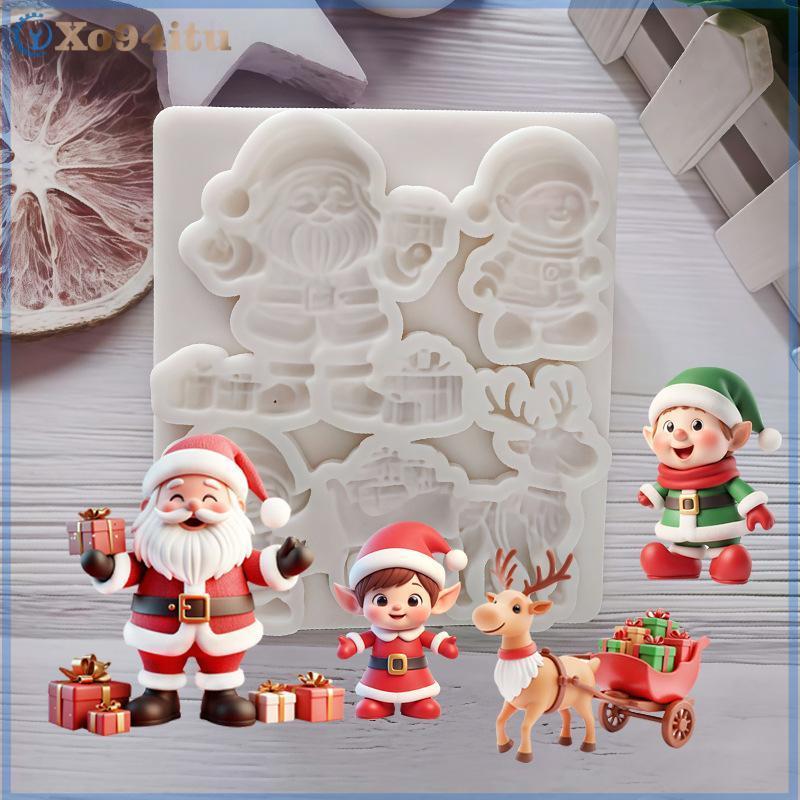 XOITU Tuần lộc Ông già Noel Xe trượt tuyết Giáng sinh Silicone Sugarcraft Khuôn làm bánh Cupcake Khuôn làm bánh Fondant Bánh trang trí Dụng cụ VN