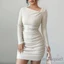 MAPLEPOET - Áo thun dài tay bodycon màu trơn mini dành cho nữ mùa thu