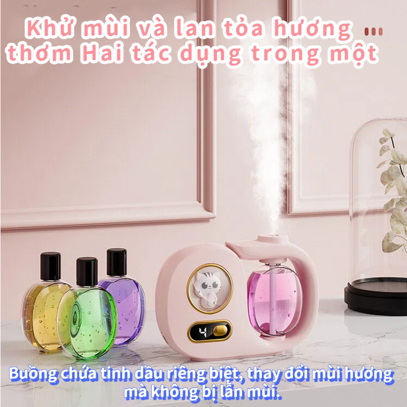 Máy xông tinh dầu tự động hình mèo: làm sạch không khí, hương thơm lâu, dùng trong nhà, khử mùi