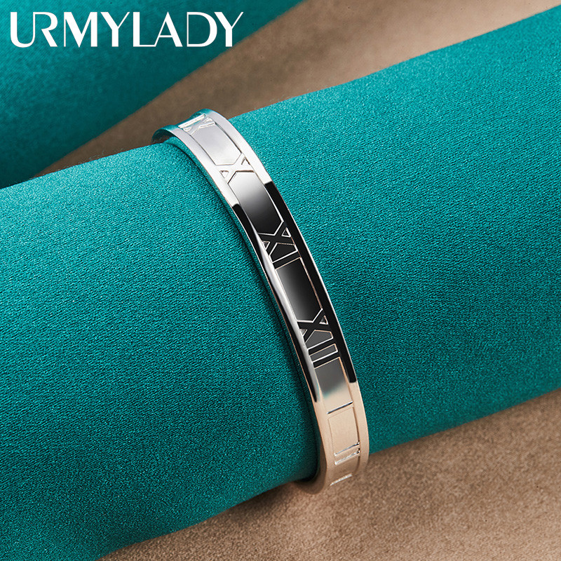 Vòng tay bạc 925 URMYLADY, thiết kế tròn phong cách La Mã, trang sức thời trang cho nữ