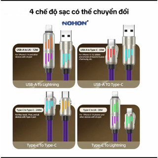 Cáp sạc nhanh NOHON - MAGIC JOHN truyền dữ liệu 4 trong 1, sạc siêu nhanh 240W, cáp truyền dữ liệu 480Mbps BH 3 Tháng