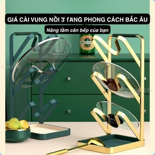 Giá Cài Vung Nồi Đa Năng 3 Tầng Phong Cách Bắc Âu, Khung Thép Chịu Lực  Không Hoen Gỉ, Tiện Lợi