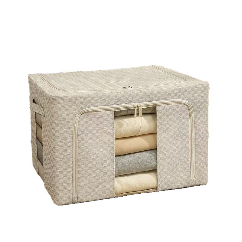 Checkerboard Quần Áo Quilt Baina Hộp Dung Tích Lớn Di Chuyển Hộp Bảo Quản Có Nắp Khung Thép Vải Lanh Cotton PP Ban Loại W1ZL