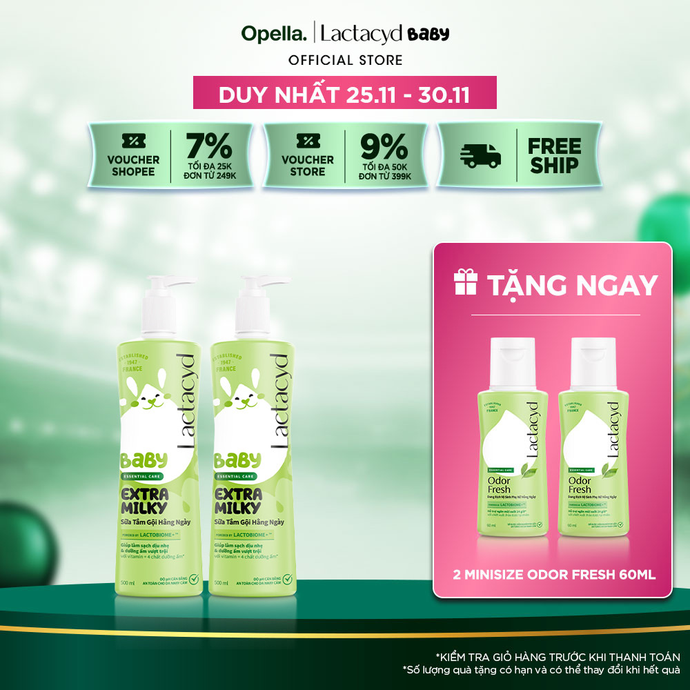 Bộ 2 chai Sữa Tắm Gội Trẻ Em Lactacyd Baby Extra Milky Làm Sạch Dịu Nhẹ và Dưỡng Ẩm Vượt Trội 500ml/chai