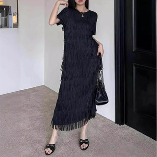 Đầm Miyake tua rua xếp ly nhẹ nhàng, thời trang mùa hè