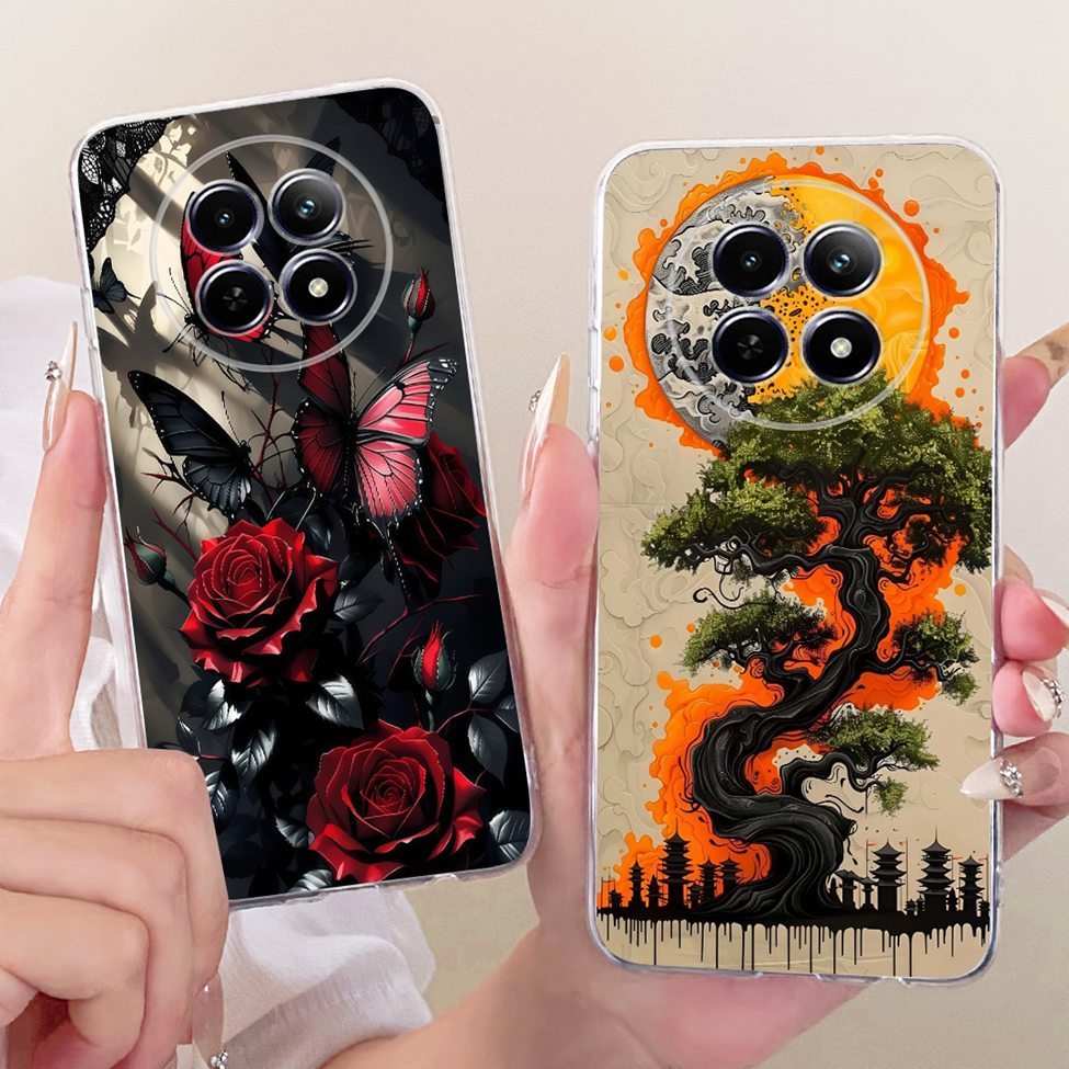 Trong Suốt Cho Realme 12 12X 5G RMX3998 Dành Cho Realme 12X 5G Ốp Lưng Mèo Dễ Thương Thời Trang Bướm Vỏ Sơn Ngộ nghĩnh