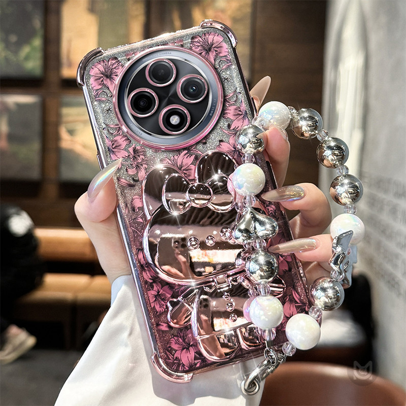 Ốp Lưng Cho Xiaomi Redmi 15C 14C 13C 12C 10C 10A 9A 9C 9T Thỏ Trang Điểm Gương Giá Đỡ Vỏ Điện Thoại Mềm Có Vòng Tay