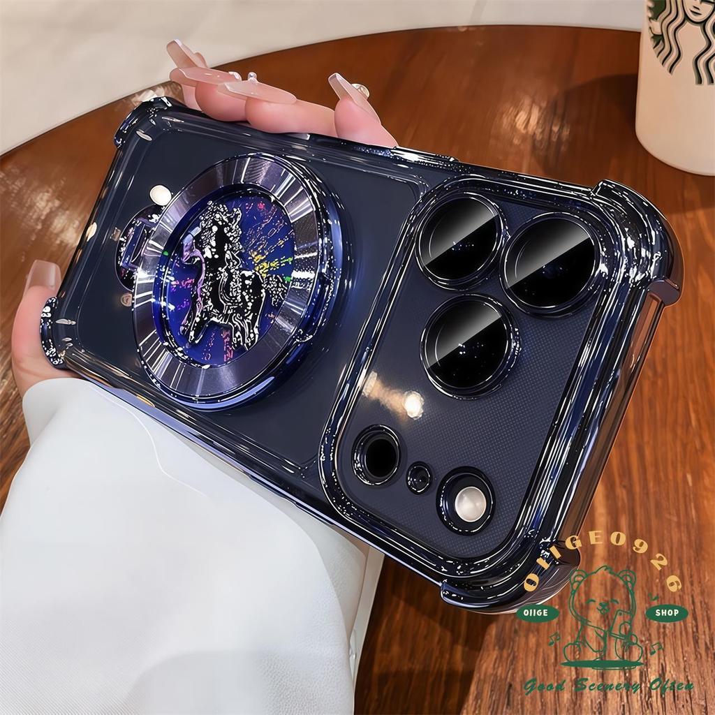 【 Ốp lưng iPhone17 】 Giá đỡ xoay năm con ngựa màu cam Vỏ điện thoại iphone17 Pro Max16 15 14 13 12 11 cho vỏ iPhone Vỏ mềm silicon TPU chống sốc