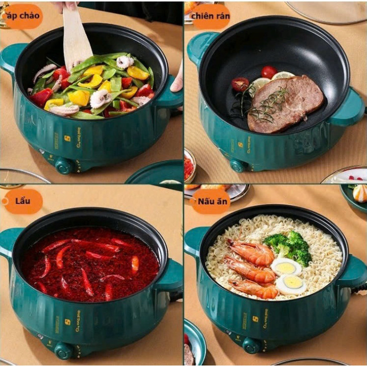 Bếp Điện Xanh Đa Năng Thông Minh, Nồi Lẩu Mini Đa Năng 2 Tầng Kèm Xửng Hấp