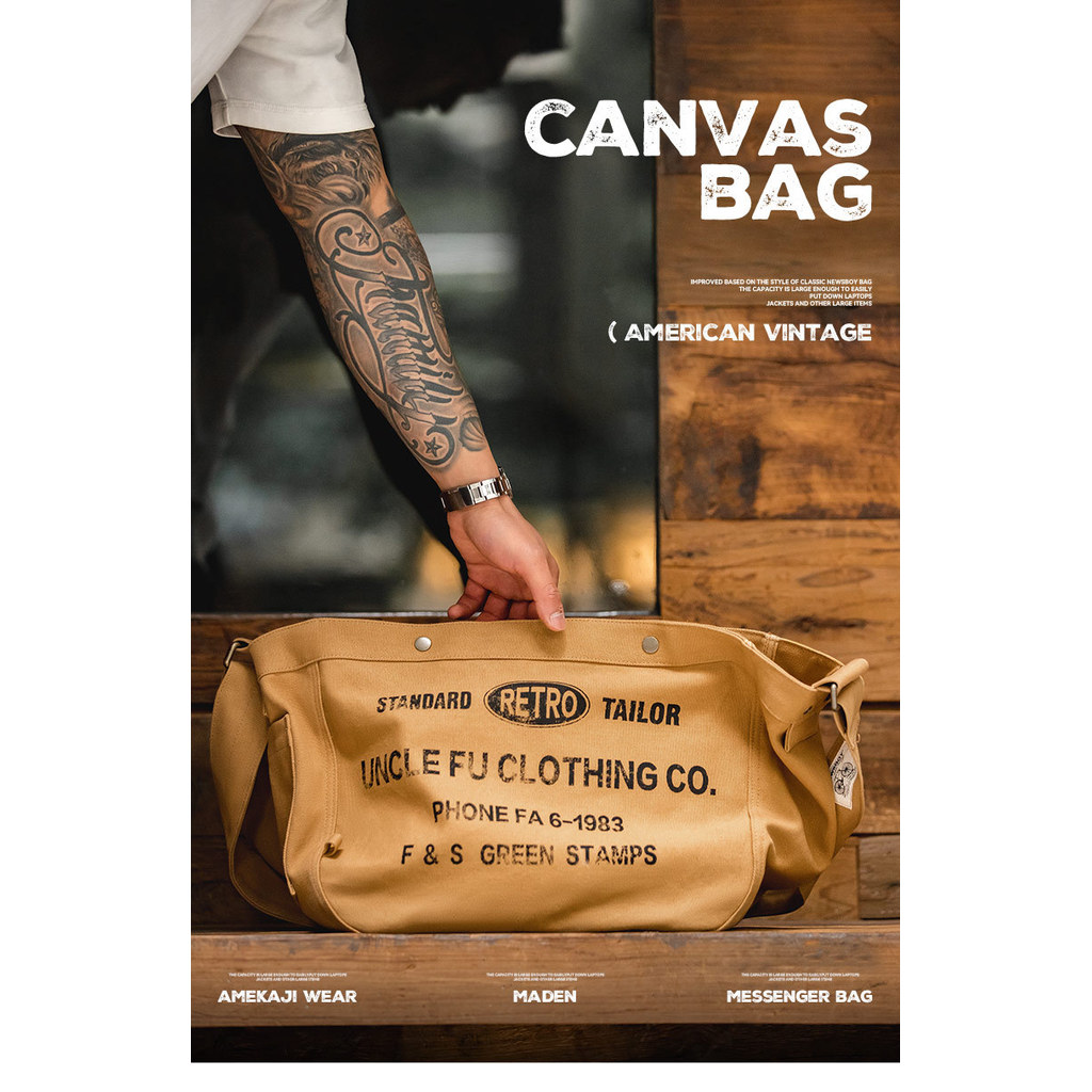 Dụng cụ Mỹ Retro Dung Tích Lớn Messenger Newsboy Túi Chữ Canvas Đầu Máy Tính Tote Túi Nam