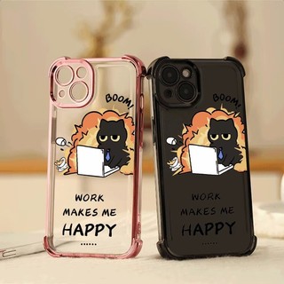 Happy Working Cat Bốn Góc Chống Rơi Lucency Ốp Lưng Điện Thoại OPPO Reno 14 13 12 11 10 Pro 14F 13F 12F 11F 5G Vỏ Bảo Vệ Ống Kính