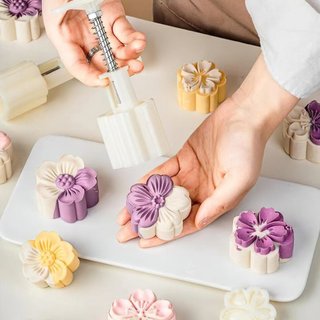 Khuôn hoa đào, hoa mai nhấn lò xo 30g - 50g - 65g làm bánh trung thu, phục linh, bánh dứa - SUNND