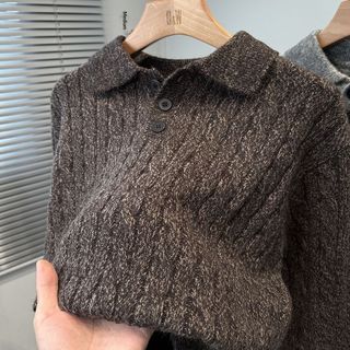 Áo len dệt kim phong cách Harajuku Nhật Bản, phù hợp unisex với thiết kế cổ gấp