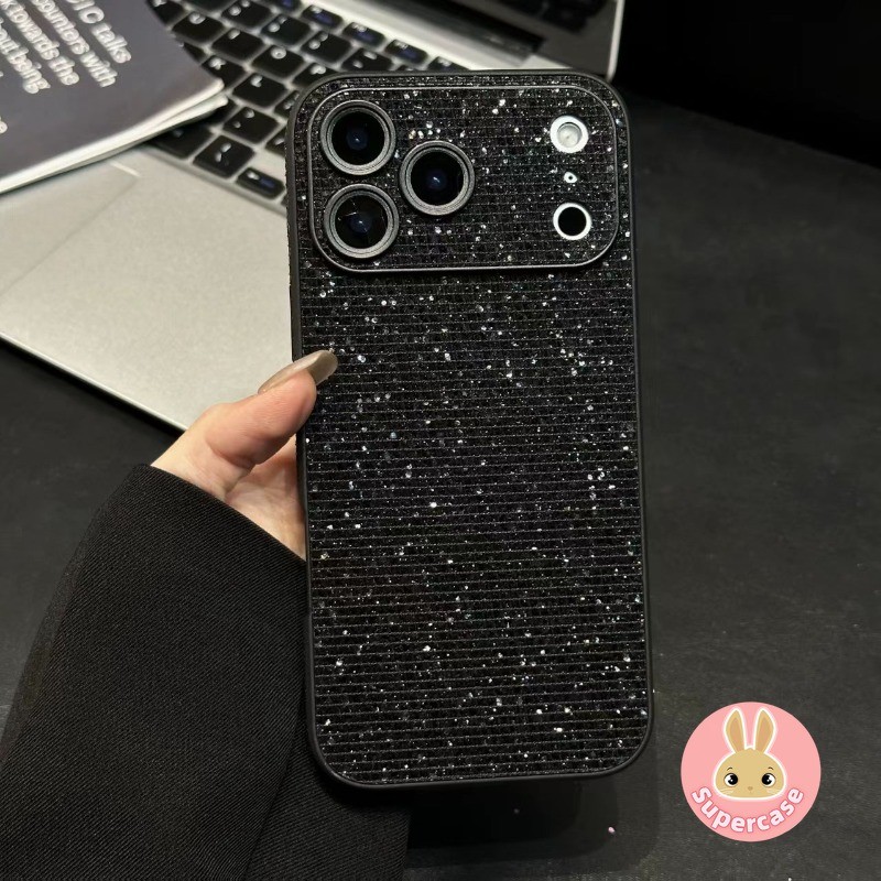 Ốp điện thoại lấp lánh màu đen mát mẻ cho Redmi 13C 12 Note 15 14 13 12 12R 11 11T 11S 10 9 Pro Plus SE 4G 5G Vỏ bảo vệ Camera sáng thời trang sang trọng Vỏ mềm chống rơi