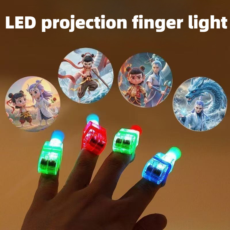 Bộ 5 Hoạt Hình Nezha Họa Tiết LED Bật Sáng Ngón Tay Đèn Trẻ Em Phát Sáng Trong Bóng Tối Đồ Chơi Giáng Sinh Năm Mới Dự Tiệc Tiếp Liệu