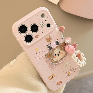 Sweet Girly Wave Point Sang Trọng Cừu Tình Yêu Khung Trái Tim Ngọc Trai Dây Xích Điện Thoại Dành Cho iPhone 17Promax 16Promax 12 13 14 15 Pro Max Silicon Mềm Chống Sốc Nữ Vỏ Di Động