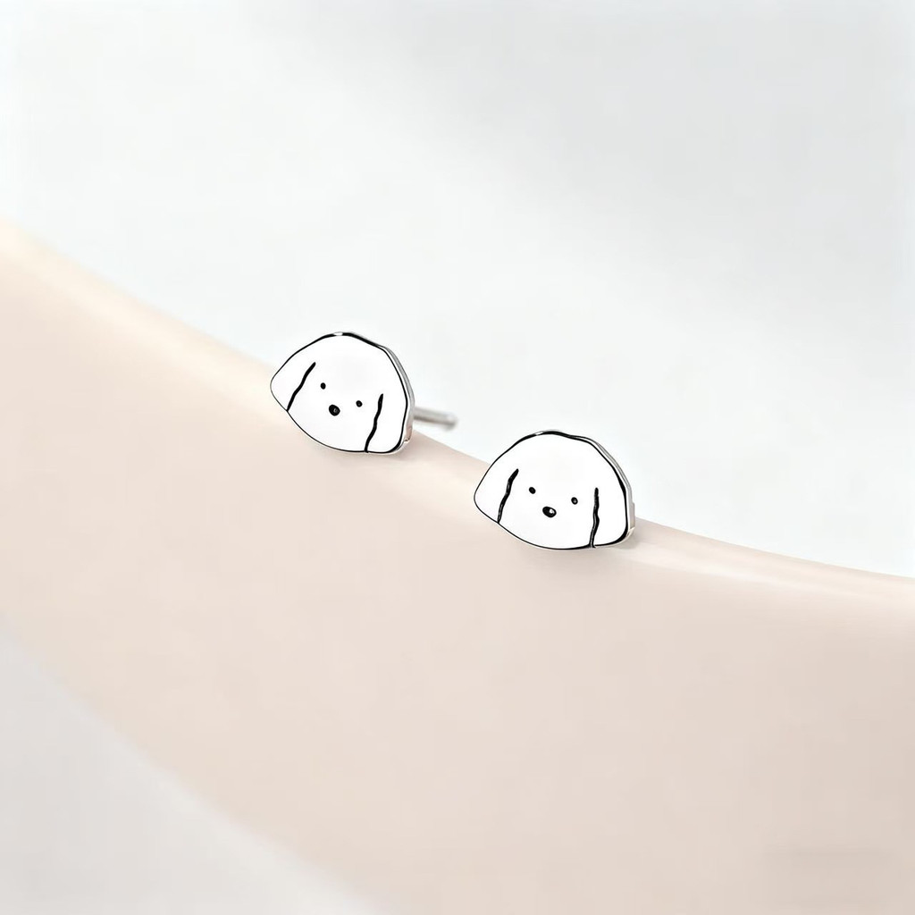 Bông tai chó con thú cưng nhỏ dễ thương 999 bạc nguyên chất