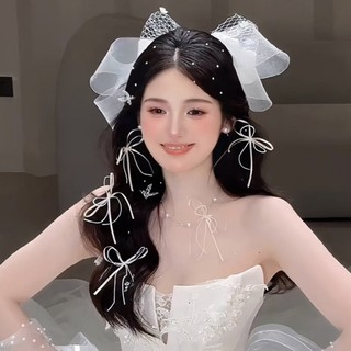 1 Bộ Mũ Cô Dâu và Kẹp Tóc Nơ Phong Cách Rừng Cổ Tích - Phụ Kiện Chụp Ảnh Du Lịch Cao Cấp