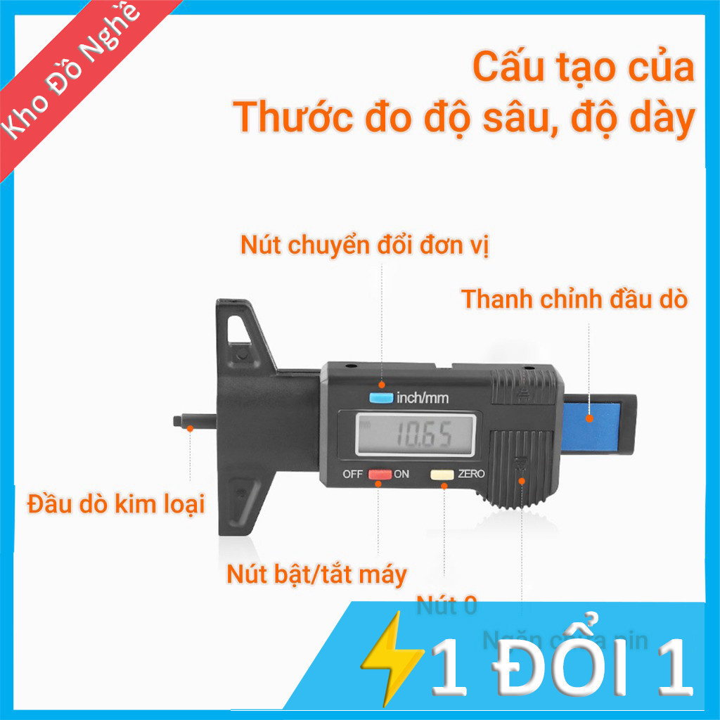 [24H]Dụng Cụ Đo Độ Dày Lốp Xe Kỹ Thuật Số 0-20mm Vỏ ABS Chống Va Đập, Chống Nước Tiện Dụng