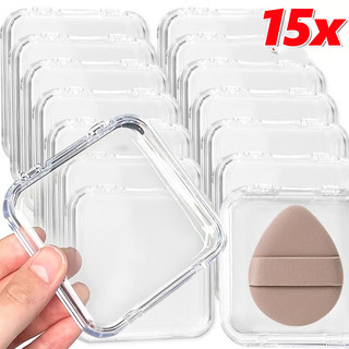 5 / 10 / 15 Hộp Bảo Quản Vuông Trong Suốt Trang Sức Trang Điểm - Dụng Cụ Sắp Xếp Đầu Móng Tay Di Động - Bao Bì Bột Du Lịch Puff