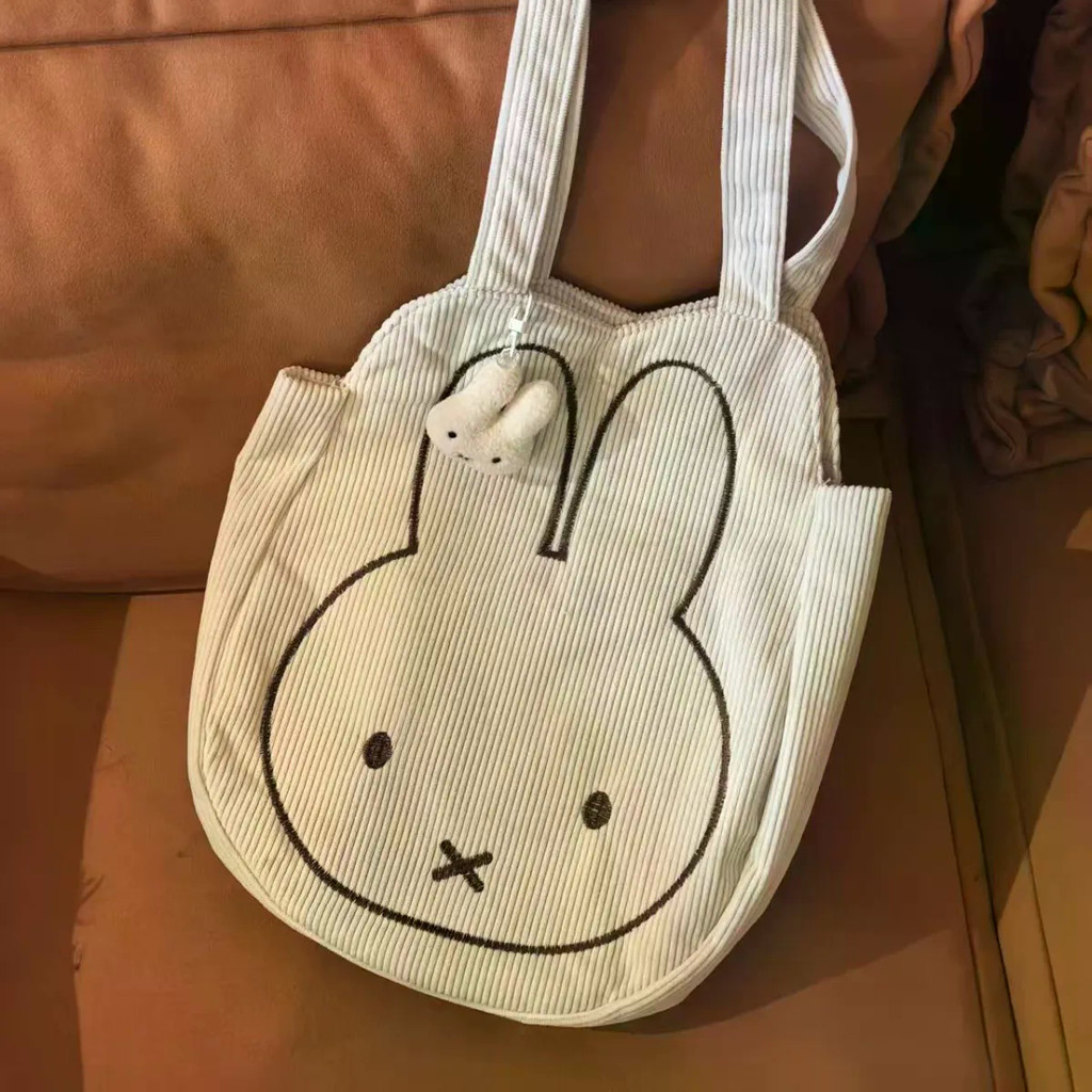 Túi Tote Thỏ Miffy Di Động Dung Tích Lớn Vải Bảo Vệ Thời Trang Túi Thêu Bé Gái Thu Đông Phù Hợp Với Túi Đeo Vai