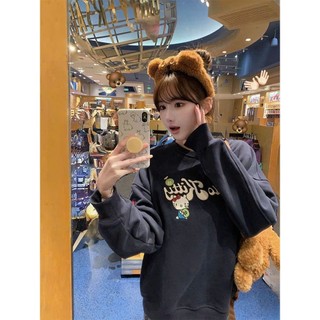 Áo sweater nỉ bông xanh than cổ tròn form rộng chất liệu mềm mại