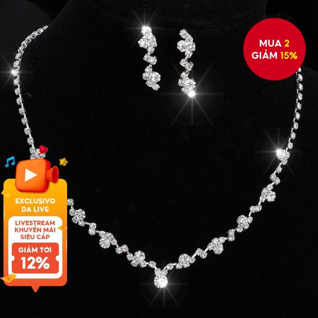Cô Dâu Kim Cương Giả Móng Vuốt Dây Chuyền Vòng Cổ Bông Tai Bộ Tiệc Cưới Trang Sức Cho Nữ