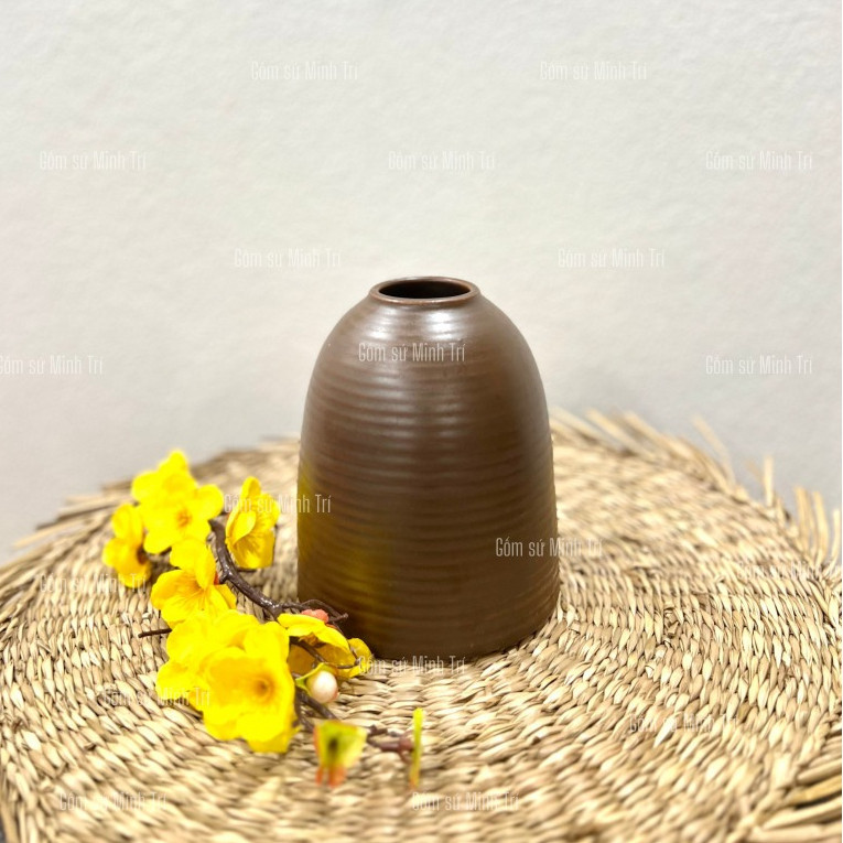 Bình hoa dáng chuông gốm mini vân ganh cao 17cm nhiều màu nhẹ nhàng - bình sứ Bát Tràng