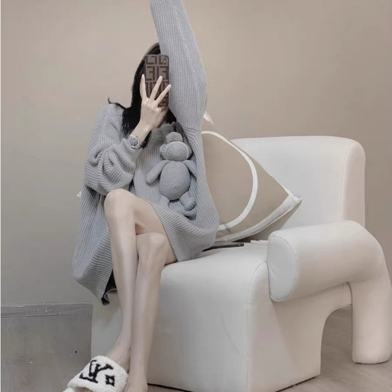 Áo Len Xám Mix Gấu Đan KCloét Áo Sweter Dày Dặn Nữ Tính NA479